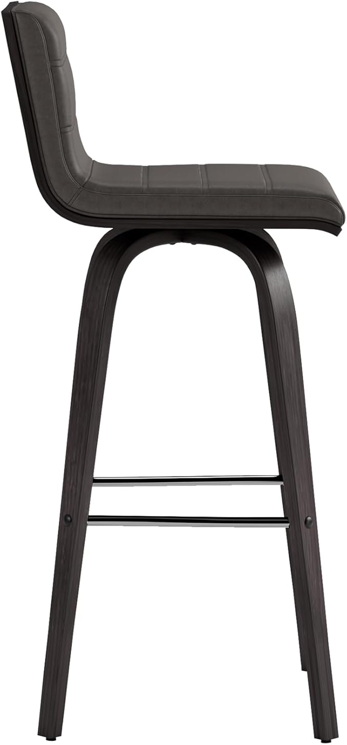 Vienna 30" Swivel Bar Stool in Black Wood Finish with Gray Faux Leather - Set of 4