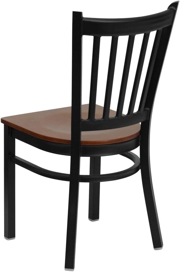 Flash Furniture 2 Pack HERCULES Series Black Vertical Back Metal Restaurant Chair - Cherry Wood Seat