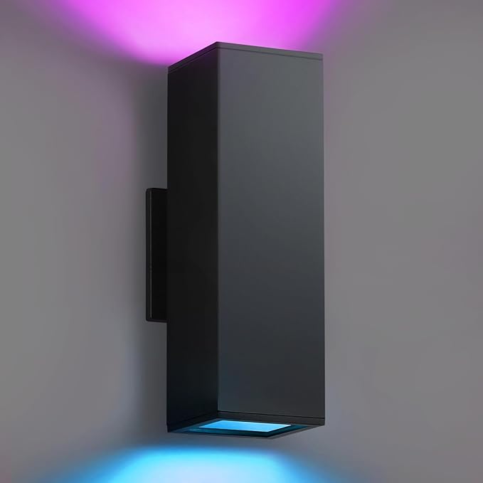 SHIMR Smart Outdoor Lights, RGBCW Color Changing Outdoor Lights, Modern Exterior Lighting Fixture Aluminum with Remote Control, Black Up and Down Lighting for House Compatible with Alexa [ETL Listed]