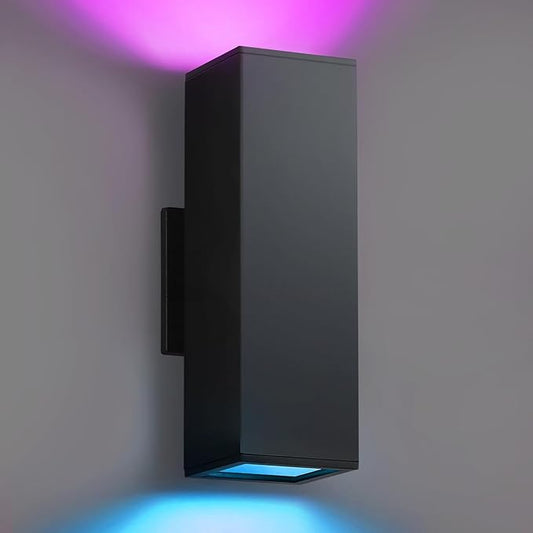 SHIMR Smart Outdoor Lights, RGBCW Color Changing Outdoor Lights, Modern Exterior Lighting Fixture Aluminum with Remote Control, Black Up and Down Lighting for House Compatible with Alexa [ETL Listed]