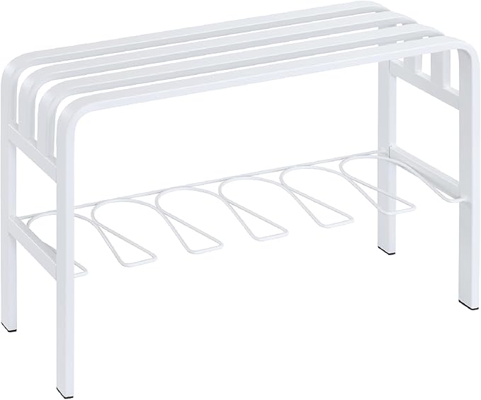 Proman Products - Horizontal Steel Shoe Bench, Shoe Organizer for Entryway, Shoe Storage Bench (White)