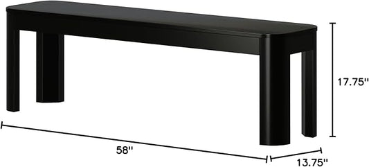 Plank+Beam Contour Bench, Modern Rounded 58 Inch Dining Bench, Bench for 72 Inch Kitchen Table, Black