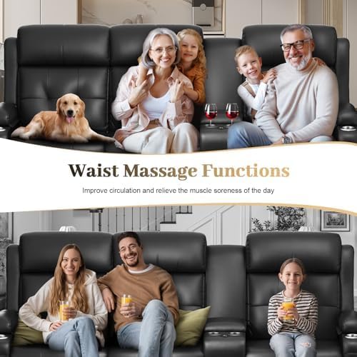 Recliner Sofa, 3 Seater Massage Reclining Loveseat Sofa Sets, 1 Single Power Recliner Chairs Heat & Massage, Heavy Weight Capacity, RV Clearance Love Seat Couch with Console, USB, Type C Port