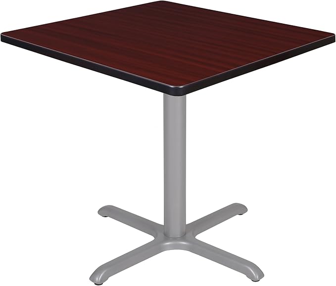 Regency Cain 30" Square X-Base Breakroom Table – Scratch Resistant Laminate Café Table for Lunchroom, Coffee Shops and Commercial Office Spaces (Mahogany, Grey Legs)