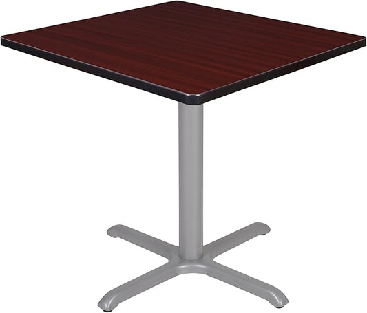 Regency Cain 30" Square X-Base Breakroom Table – Scratch Resistant Laminate Café Table for Lunchroom, Coffee Shops and Commercial Office Spaces (Mahogany, Grey Legs)