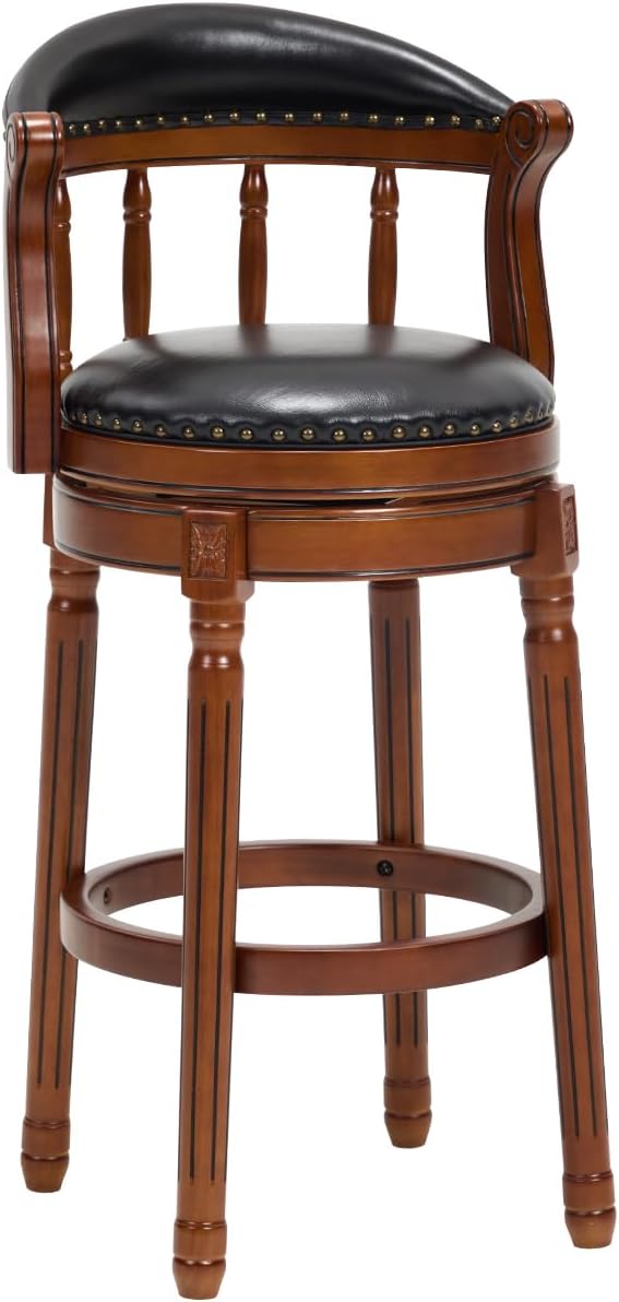 Cow top Leather Wooden Bar Stools, 29.5" Height Bar Chair with Back, 180 Degrees Swivel Bar Stools Chair for Home Kitchen Counter,Restaurant,1pc (Black-1pc, Bar Seat Height 29.5in)