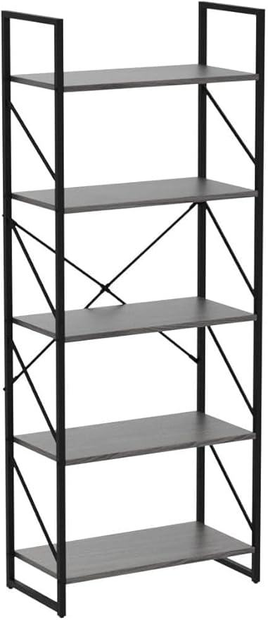 YITAHOME 5 Tiers Bookshelf, Industrial Artsy Grey Bookcase Bookshelves, Book Rack, Storage Rack Shelves Books Holder Organizer for Books Movies in Living Room Home Office, Black & Gray
