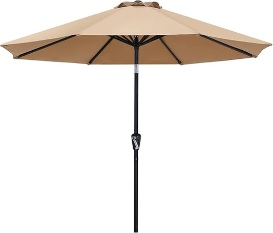 ABCCANOPY 9FT Outdoor Patio Umbrella, 8 Ribs Table Umbrella w/Crank for Easy Set Up, Suitable for Garden, Lawn, Deck & Backyard (Khaki)