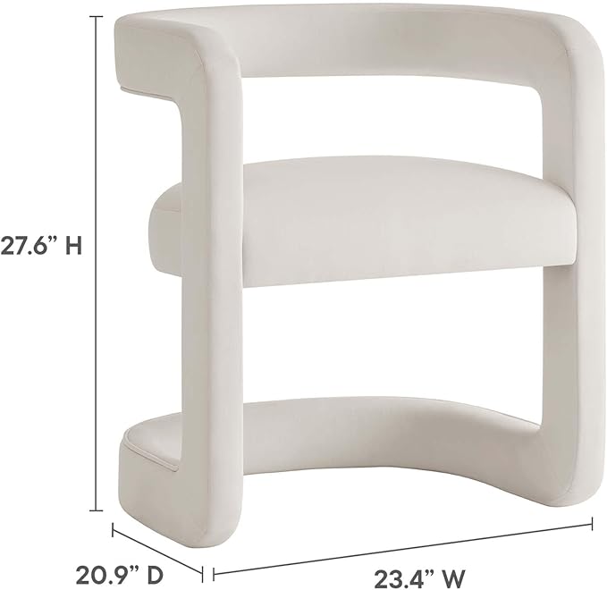 Modway Winslow Stain-Resistant Performance Velvet Dining Chair in Alabaster - Open Back Barrel Armchair - Upholstered Dining Chair - Cozy Reading Chair or Velvet Vanity Chair