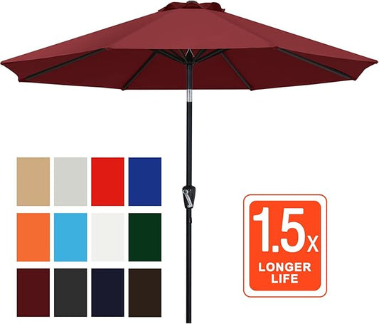 ABCCANOPY 10FT Patio Umbrella, Outdoor Waterproof Table Umbrella with Push Button Tilt and Crank, 8 Ribs UV Protection Pool Umbrella for Garden, Lawn, Deck & Backyard (Wine Red)