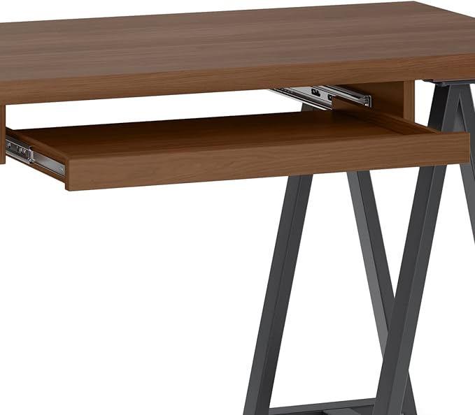 SIMPLIHOME Sawhorse Industrial 50 inch Wide SOLID WALNUT WOOD and Metal Small Desk in Walnut for the Office Desk, Writing Table, Workstation and Study Table