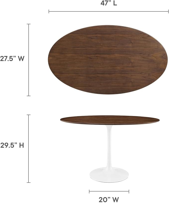 Modway Lippa 48" Mid-Century Modern Dining Table with Oval Top in Walnut
