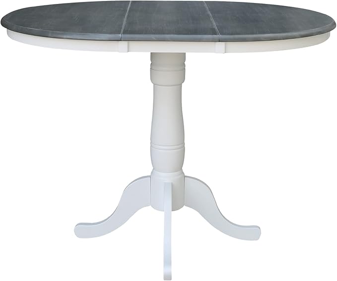 International Concepts 36" Round Wood Table with 12" Leaf in White/Heather Gray