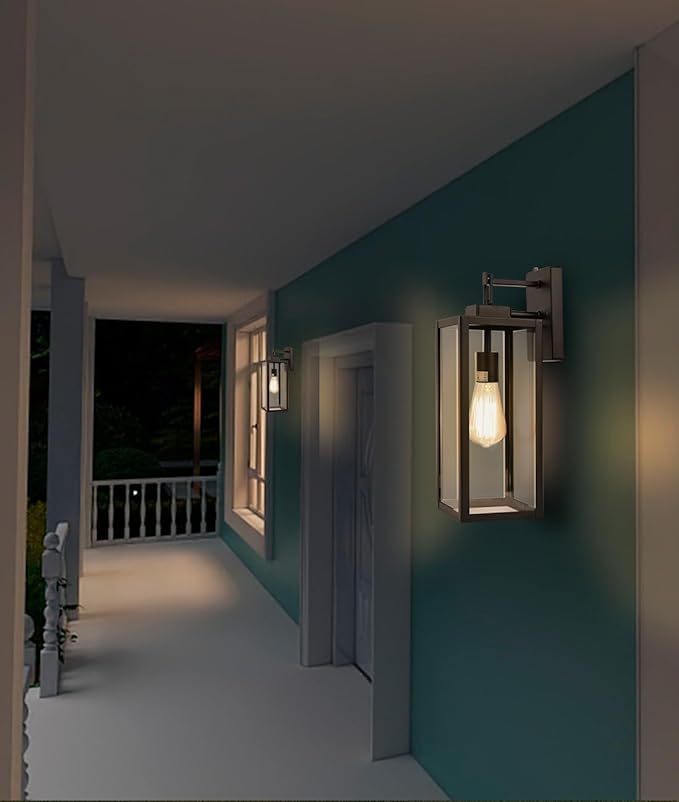 Dusk to Dawn Outdoor Wall Lantern - 18 Inch Exterior Wall Sconce with Sensor, Large Size Outdoor Wall Light for Porch Garage Light, E26 Socket, 1 Pack