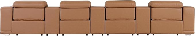 Blackjack Furniture Venice Top Grain Italian Leather Power Recline 7 Piece 4 Seater Sofa - 175" Theater Seating Modern Couch for Living Room Apartment with Adjustable Headrests & USB Port, Cognac