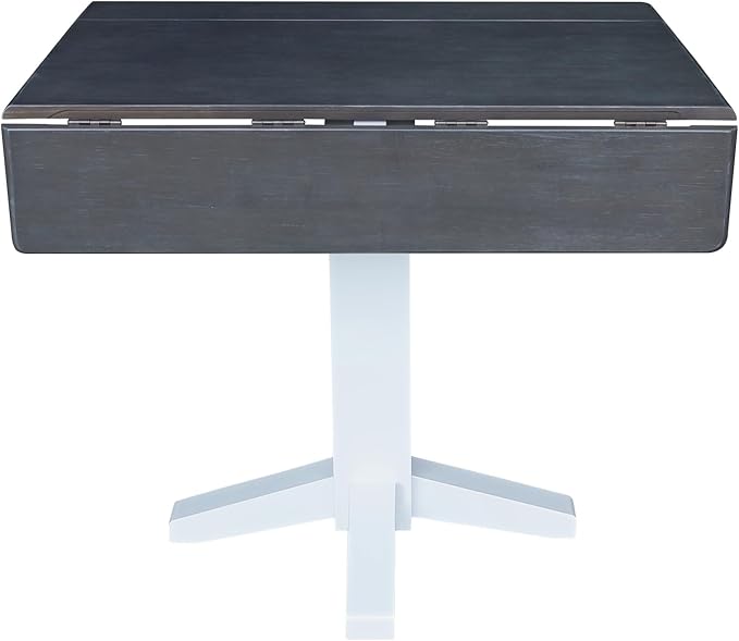 Solid Wood 36" Square Dual Drop Leaf Dining Table, White/Heather Gray