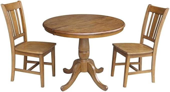 International Concepts 3 Piece Extendable Round Dining Set in Pecan
