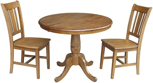 International Concepts 3 Piece Extendable Round Dining Set in Pecan