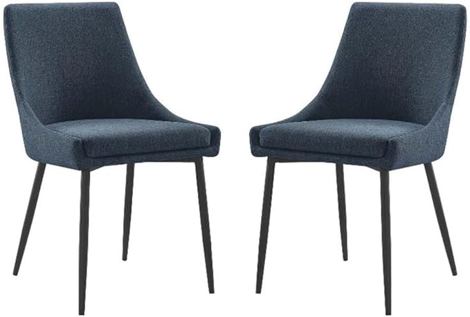 Modway Viscount Upholstered Fabric Side Dining Chairs in Black Azure - Set of 2