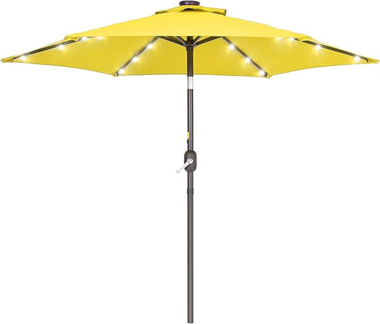 7.5ft Outdoor Umbrella Patio Umbrella with Solar Lights,18 LED Lighted Table Market Outdoor Umbrella, 2-Year-Non-Fading, for Pool, Deck, Garden,Backyard