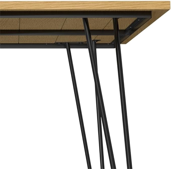 SIMPLIHOME Hunter Dining Table - 66 inch Wide Solid Wood Oak Veneer Table, Modern Industrial Style for Dining Room or Kitchen with Black Powder-Coated Iron Legs and Hairpin Legs, Seats 6
