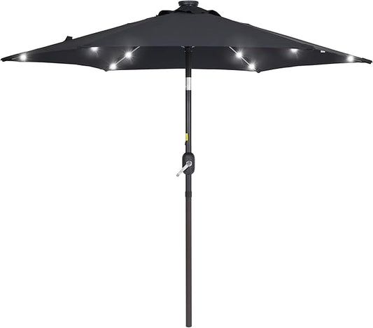 7.5ft Outdoor Umbrella Patio Umbrella with Solar Lights,18 LED Lighted Table Market Outdoor Umbrella, 2-Year-Non-Fading, for Pool, Deck, Garden,Backyard