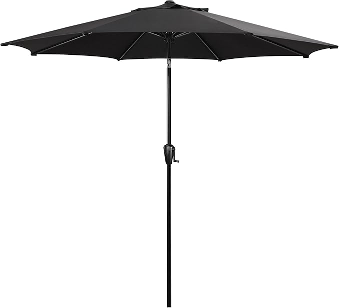 Sun-Ray 9' Round Patio Umbrella with Push-Button Tilt and Hand Crank Lift System, Market Umbrella for Porch, Deck, and Patio