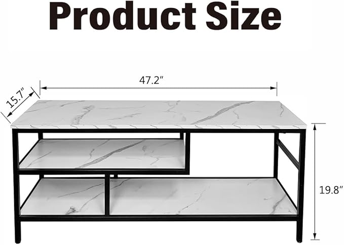 AT-VALY 3-Tier TV Stand Media Console Table with Open Shelving Storage for Living Room Bedroom 47inch for up to 55" TV