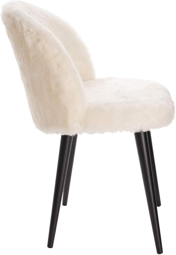 Elle Decor Cami Vanity Chair, Upholstered Armless Single Seat Plush Accent for Living Room, Home Office Desk or Bedroom, Mid Century Modern Tapered Legs, Cream Faux Fur