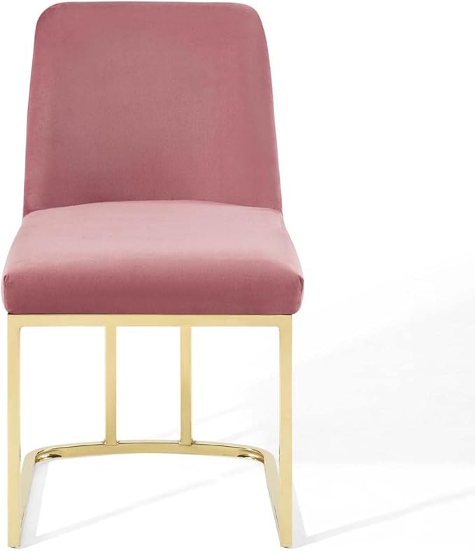 Modway Amplify Performance Velvet Upholstered Sled Base Dining Chair - Set of 2 in Gold Dusty Rose