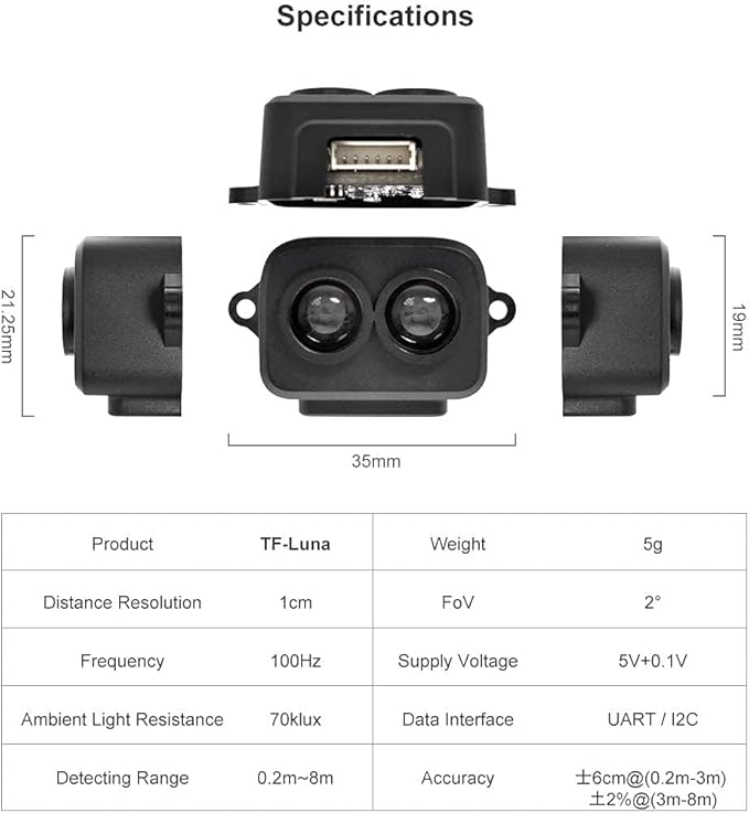 youyeetoo Benewake TF-Luna Lidar Sensor Kit, with 1x USB-TTL Adapter 1x Dupont Line, 0.2-8m Measurement Range Distance, Support Raspberry Arduino STM32 MCU for Drone Industrial Sensing Robot Smart Home