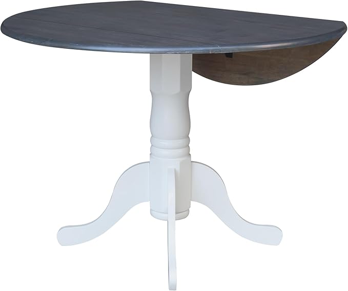 IC INTERNATIONAL CONCEPTS 42" Drop Leaf Wood Table with 2 Emily Side Chairs in White/Heather Gray