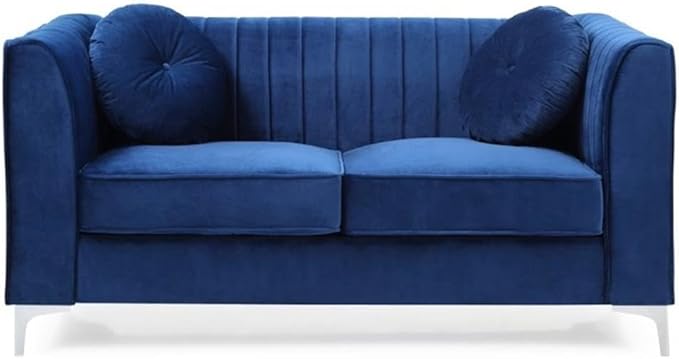Glory Furniture Delray Velvet Loveseat in Navy Blue