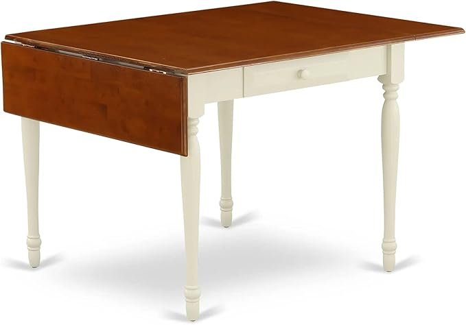East West Furniture MZT-WHI-T Monza Modern Kitchen Table - a Rectangle Dining Table Top with Dropleaf & Stylish Legs, 36x54 Inch, Buttermilk & Cherry