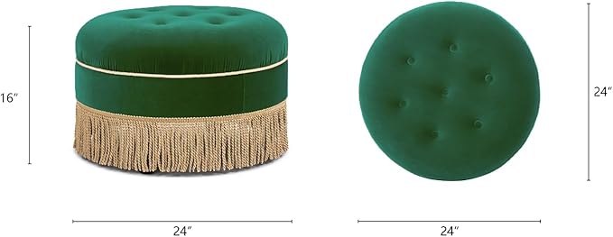 Jennifer Taylor Home Yolanda 24" Round Upholstered Accent Ottoman, Ultramarine Green