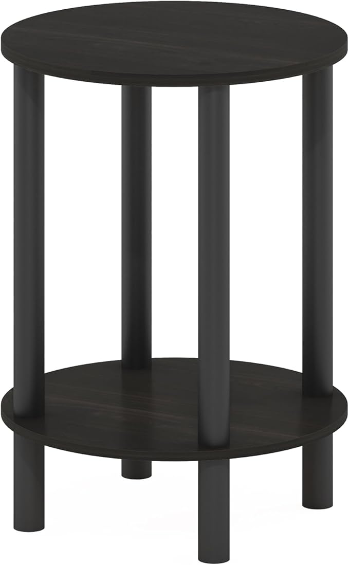 Furinno Turn-N-Tube Side Table, 2-Tier Round End Table, Toolless Assembly Night Stand, Bedside Table with Open Shelf, for Living Room, Bedroom, Espresso
