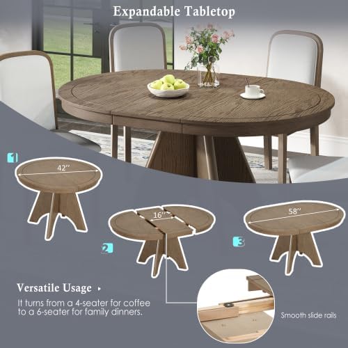 Bellemave 5-Piece Extendable Round Dining Table Set with 4 Upholstered Chairs, 42"-58" Round Kitchen Table Set for 4-6 with Removable Leaf and Crossed Legs for Kitchen, Dining Room (Espresso)