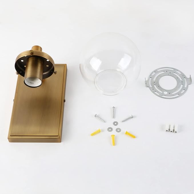 Pathson Vintage Globe Glass Wall Sconce, Hardwired Bathroom Vanity Lighting, Brass Wall Lamp Fixtures for Living Room