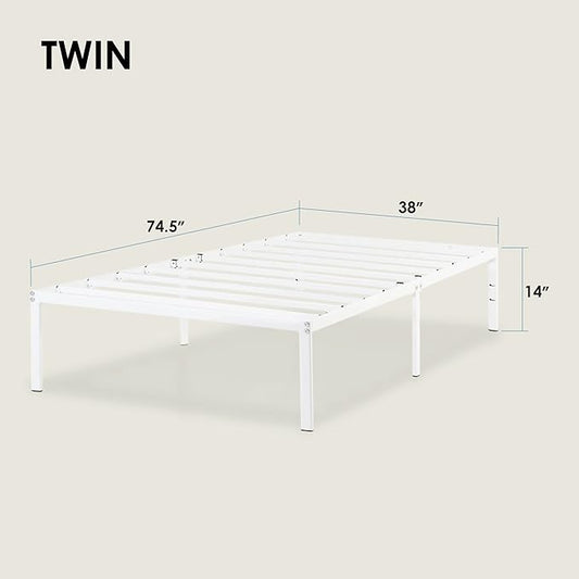 Best Price Mattress 14 Inch Metal Platform Bed Frame, Heavy Duty Steel Slats, White, Twin