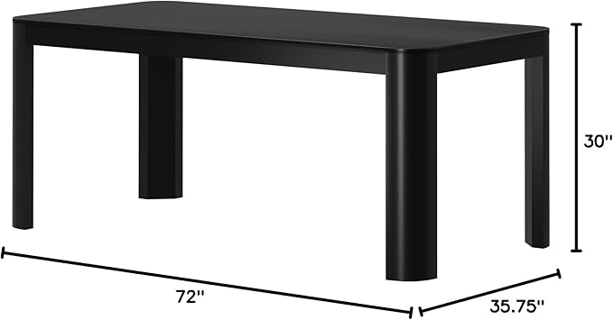 Plank+Beam Contour Dining Table, 72 Inch Solid Wood Kitchen Table, Modern Round Table for 6, Large Rectangular Kitchen & Dining Table for Home and Dining Room, Black
