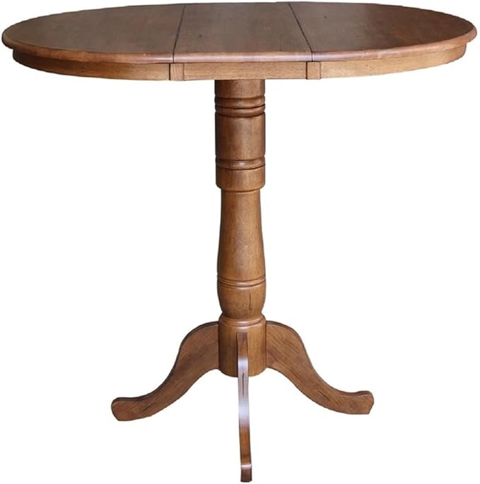 IC INTERNATIONAL CONCEPTS 36" Solid Wood Round Top Pedestal Table in Oak with 12" Leaf - 41.3" H