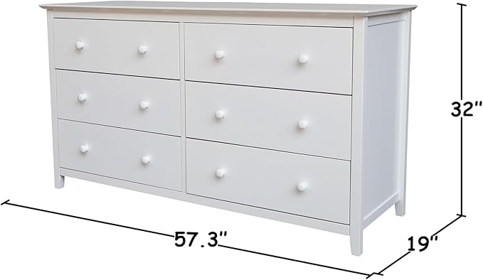 International Concepts Solid Wood Bedroom Dresser with 6 Drawers in White