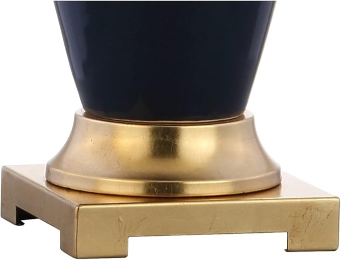 JONATHAN Y 31.5" White/Navy Blue Dip Dye Ceramic Table Lamp for Living Room, Large Bedside Lamp for Bedroom with White Linen Drum Shade, Traditional End Table Light, LED Bulb JYL3017A