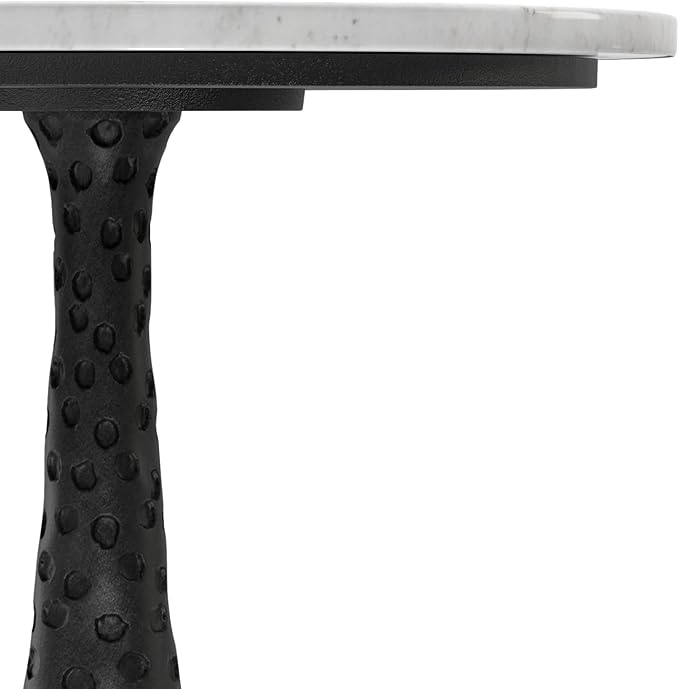 SIMPLIHOME Myles Side Table – 16 inch Wide Powder‑Coated Aluminum and Genuine Marble Top Table in Black/White, Contemporary Industrial Accent Table for Living Room or Bedroom