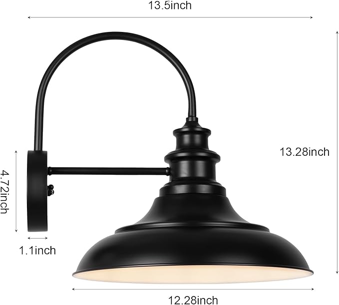 Dusk to Dawn Sensor Outdoor Barn Light Fixtures, 12.3 Inch Dome Farmhouse Outdoor Wall Sconces, Exterior Wall Mount Lights, Industrial Black White Wall Lanterns for Porch, DDRZ004-2 BK+WH