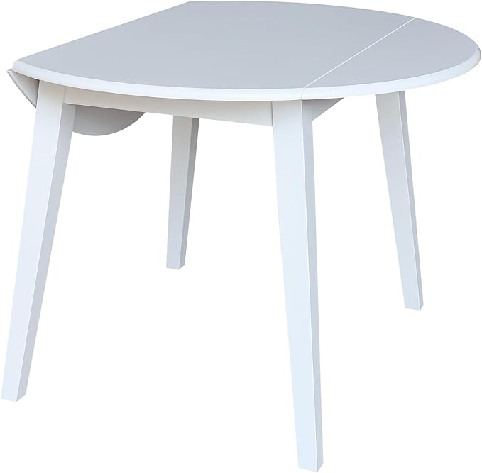 IC INTERNATIONAL CONCEPTS 42" Round Solid Wood Dual Drop Leaf Table in White