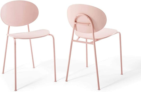 Modway Palette Modern Molded Plastic Accent Dining Chair in Pink - Set of 2 - Comes Fully Assembled