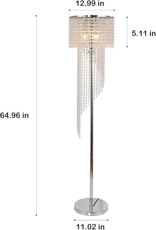 beaysyty Modern Style Crystals Floor Lamp Chrome Finish and Plentiful Crystals for Reading Corner Lamp for Office Cafe,Den,Living Room Bedroom - 3 Lights