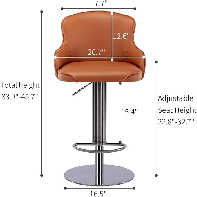 Black Titanium Stainless Steel Bar Stools,Grade Modern Leather Bar Chair with Backrest,Swivel Adjustable Height for Kitchen Counter and Dining Room (Grey leather-1pc)