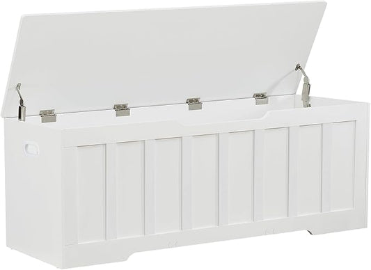 51.2" Storage Chest Extra Large,Storage Bench with 2 Safety Hinges,Shoe Bench,51.2 * 15.7 * 19.1 inches,Wooden Trunk for Bedroom,livingroom,entryway,Supports 220 lb,Easy Assembly(White).